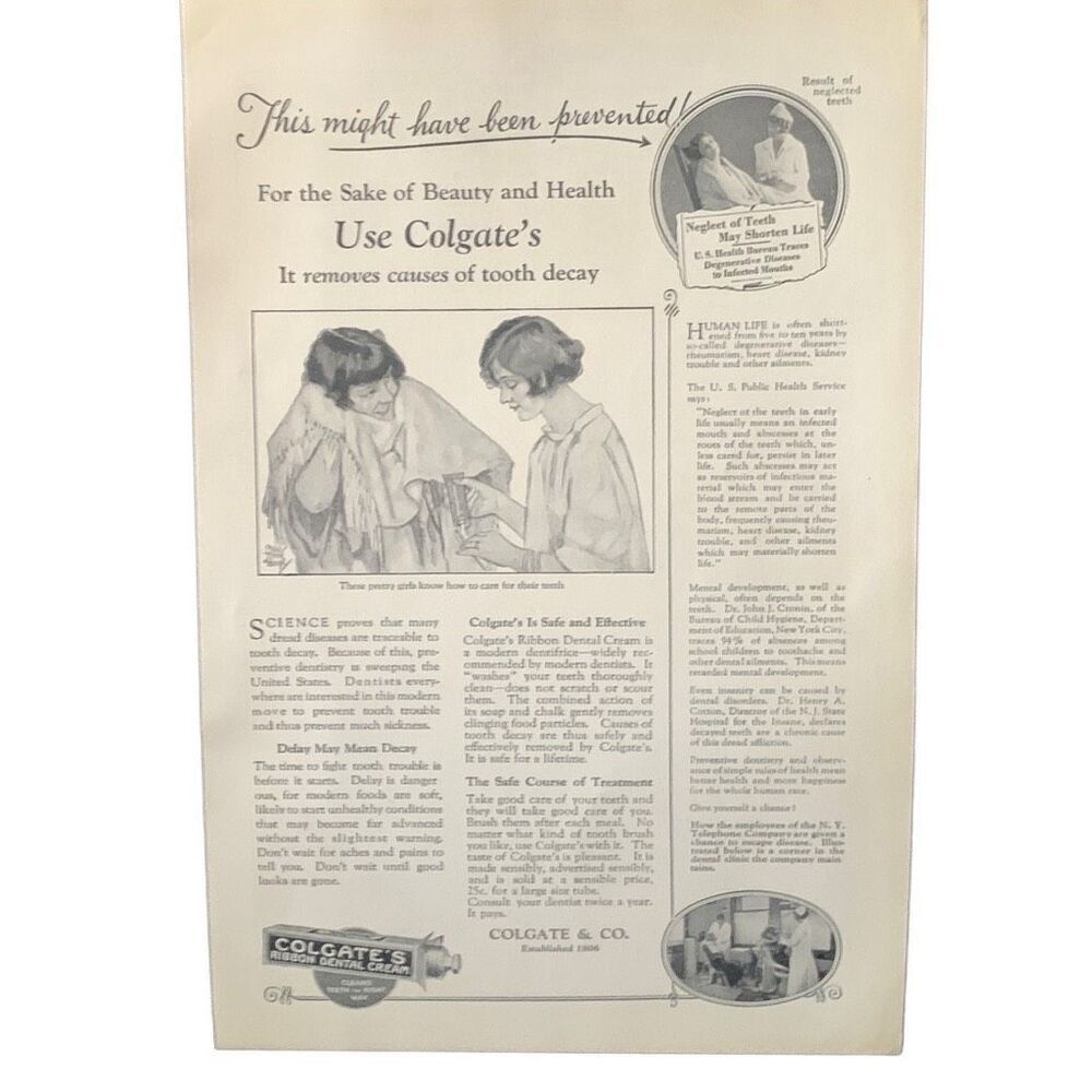 Vintage 1925 Colgate Ribbon Dental Cream Science Ad Advertisement
